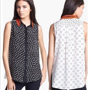 Elizabeth & James orange beaded silk blouse